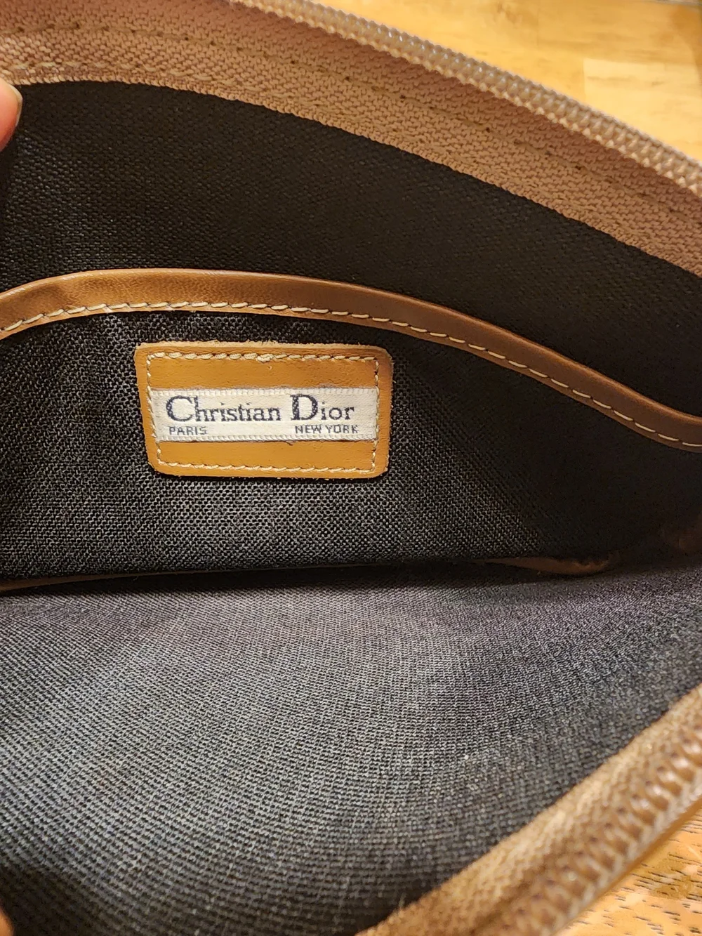 vintage Christian Dior honeycomb canvas cosmetic pouch featuring a top zip